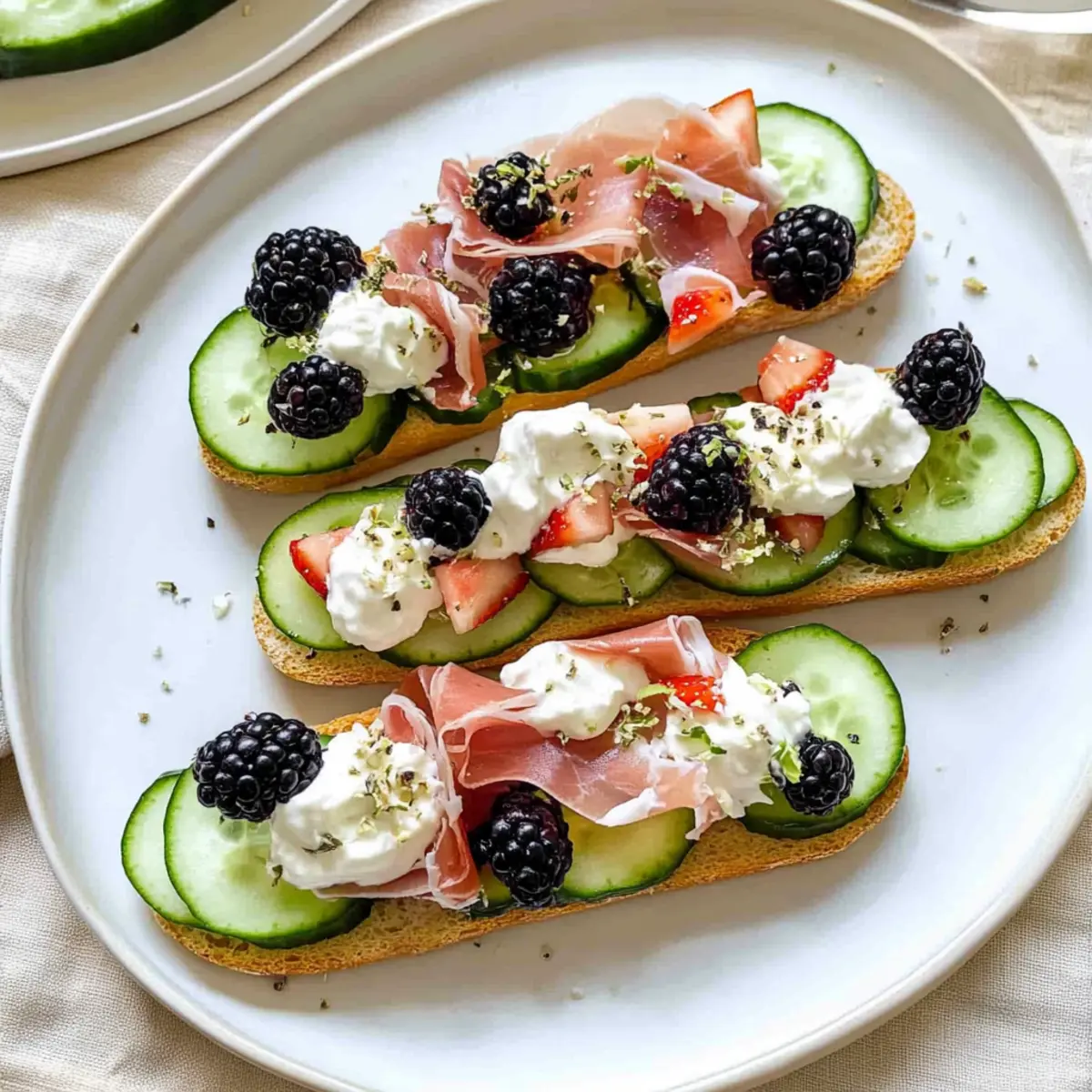 Prosciutto Topped Cucumber Crostini