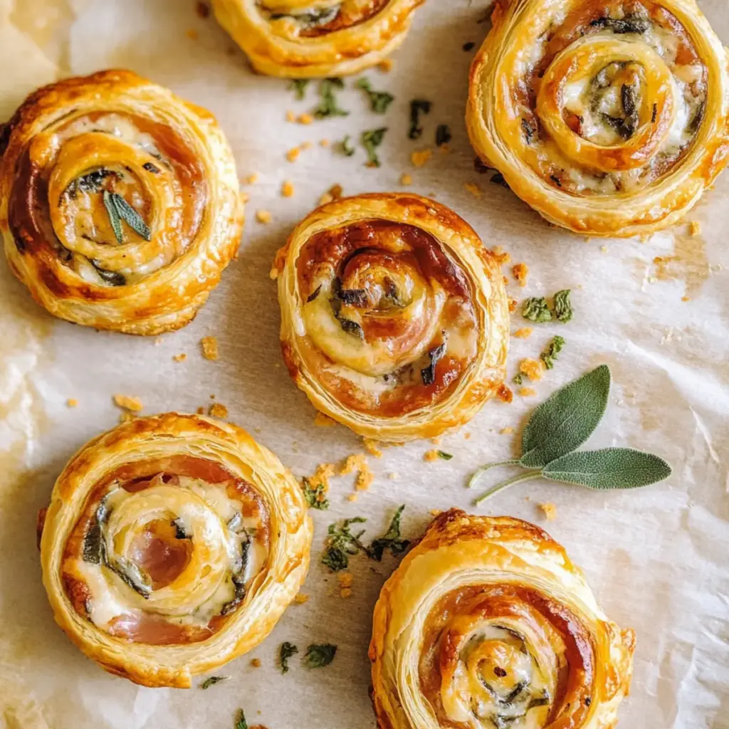 Prosciutto, Sage & Gruyere Puff Pastry Pinwheels