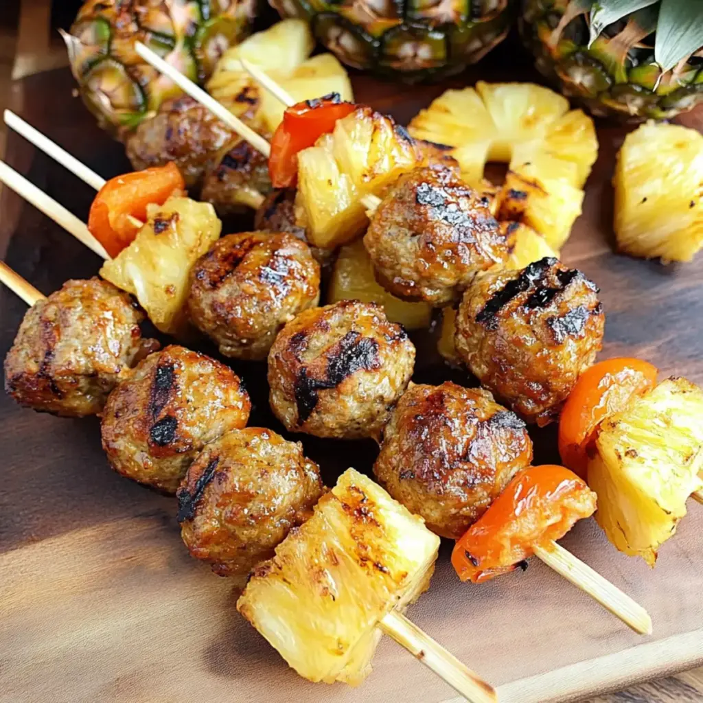 Grilled Pineapple Meatball Skewers