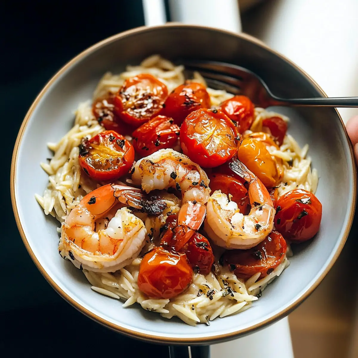Garlic Shrimp and Tomatoes with Parmesan Orzo