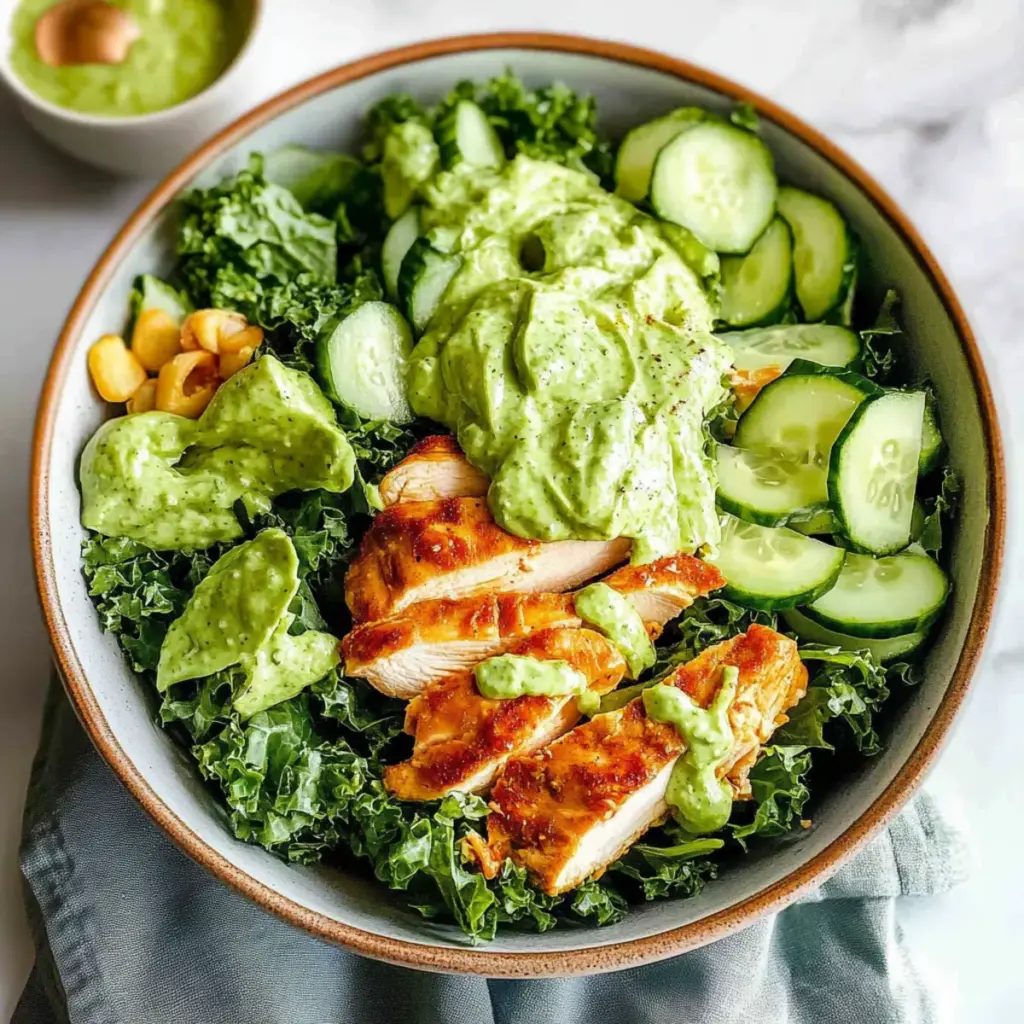 Kale Chicken Salad with Avocado Cilantro Dressing