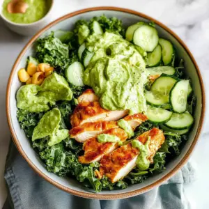 Kale Chicken Salad with Avocado Cilantro Dressing