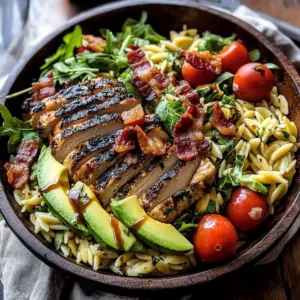 Grilled Lemon Herb Chicken Avocado Orzo Salad