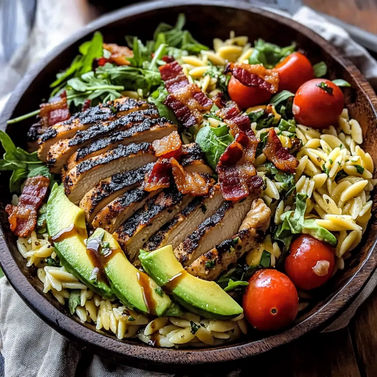 Grilled Lemon Herb Chicken Avocado Orzo Salad