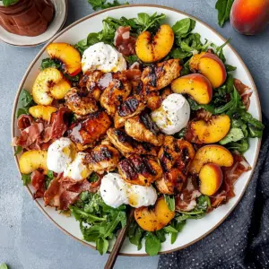 BBQ Chicken Salad with Grilled Peaches and Burrata