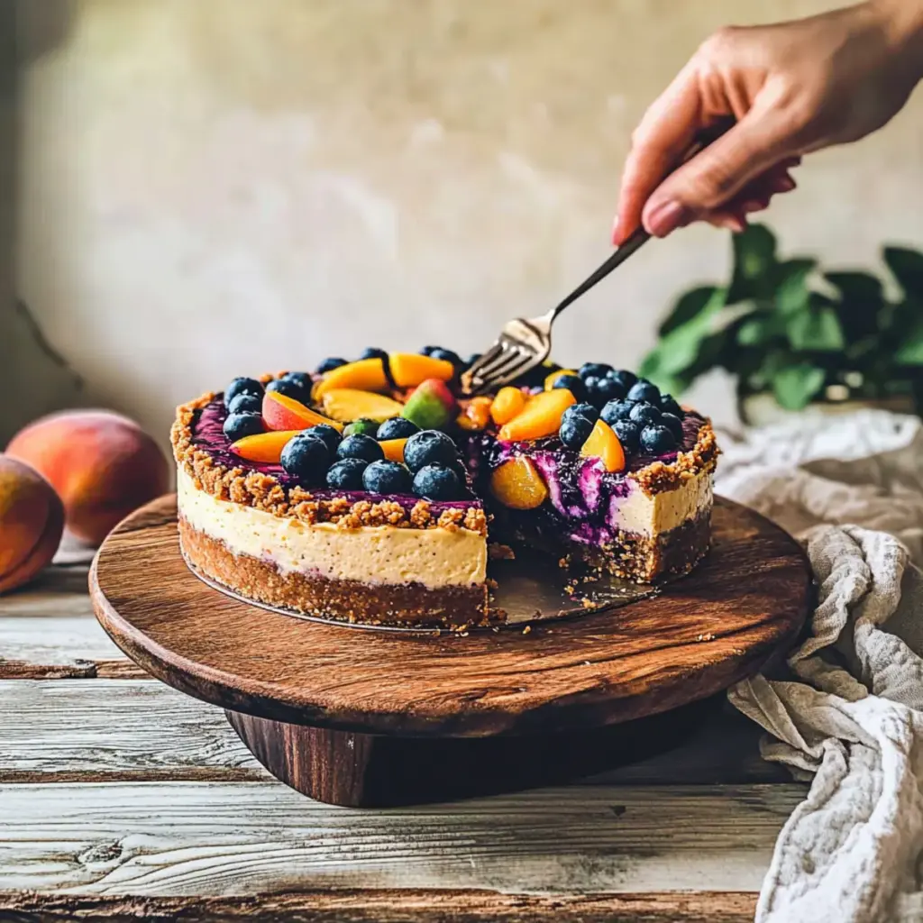 Blueberry peach cheesecake