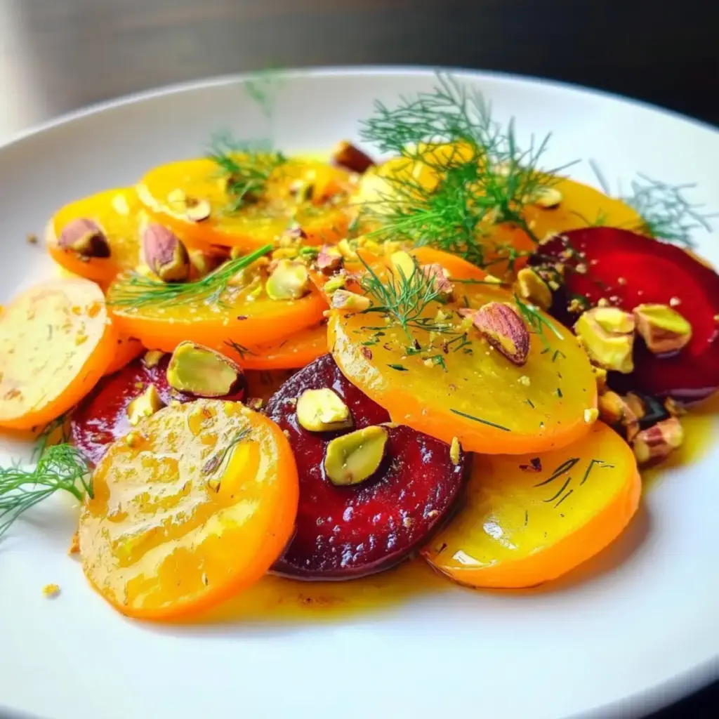 Marinated Golden Beet Salad with Carrots, Dill, and Pistachios