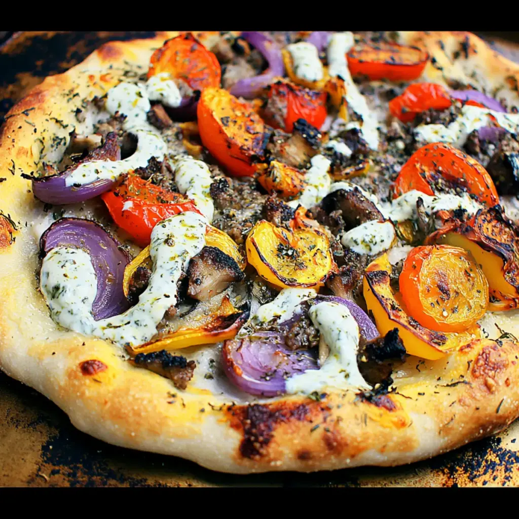 Gyro Pizza with a Tzatziki Drizzle