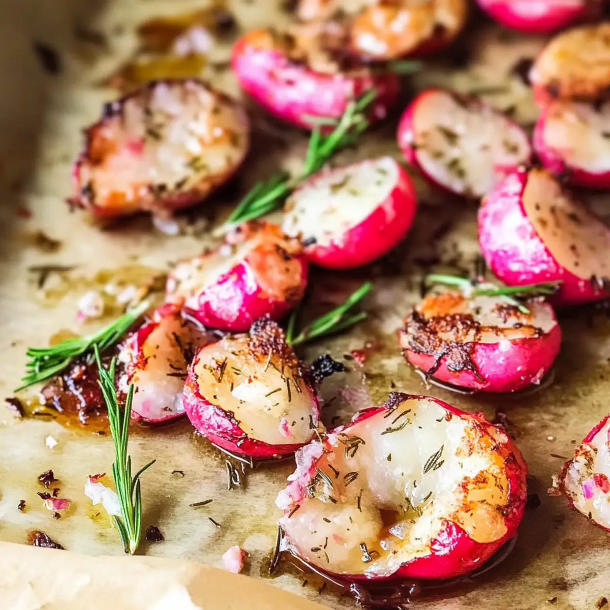 Smashed Rosemary Garlic Roasted Radishes