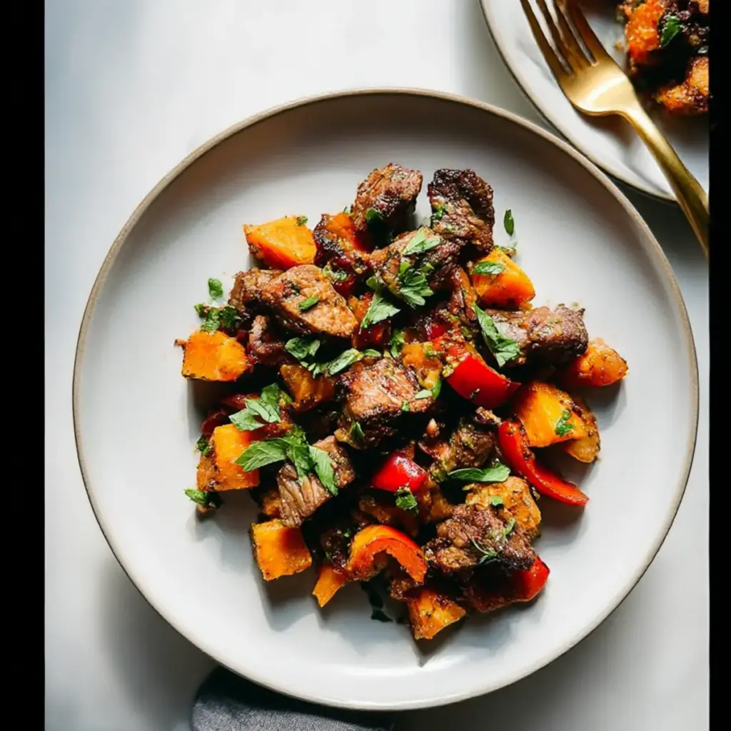 Steak Bites with Sweet Potatoes and Peppers