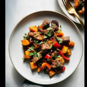 Steak Bites with Sweet Potatoes and Peppers