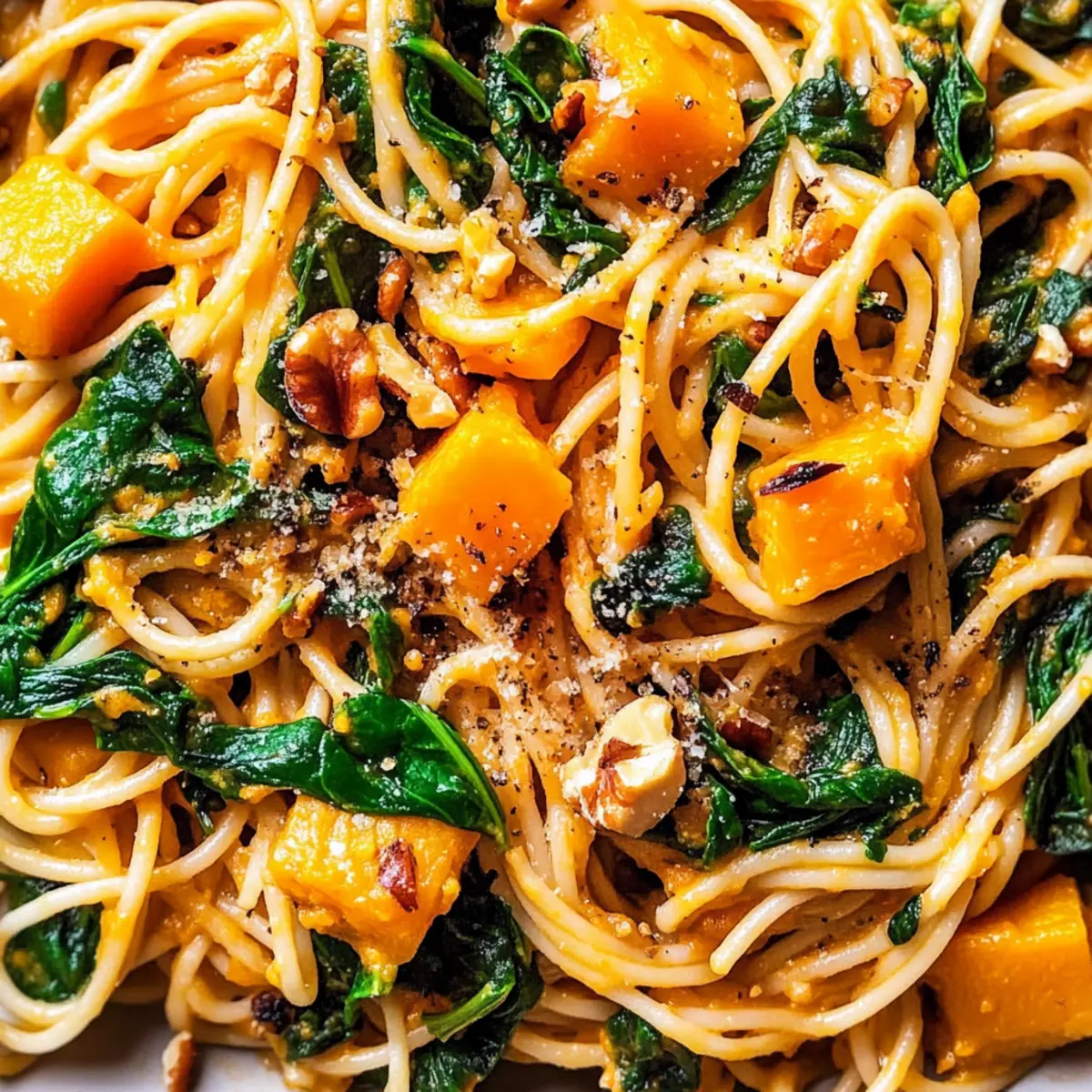 Pumpkin, spinach and walnut spaghetti