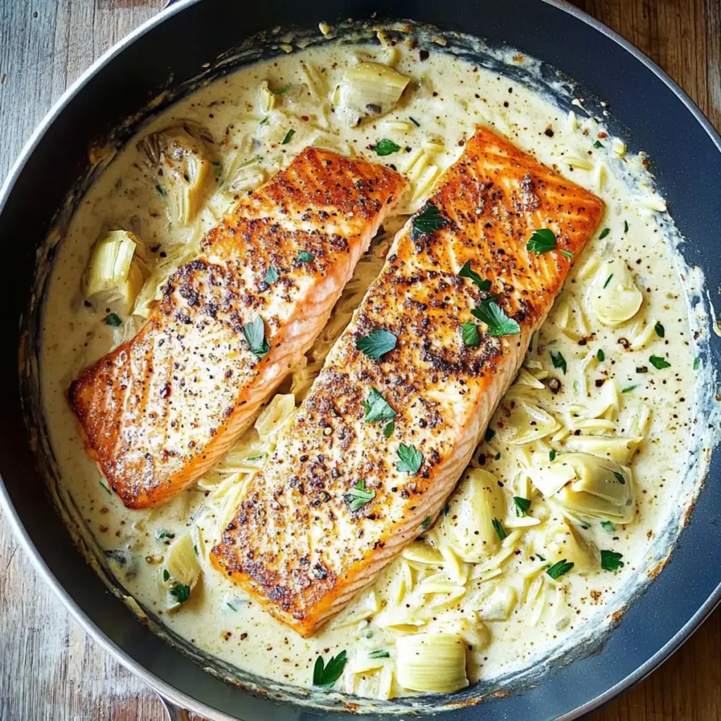 Salmon with Artichoke Orzo