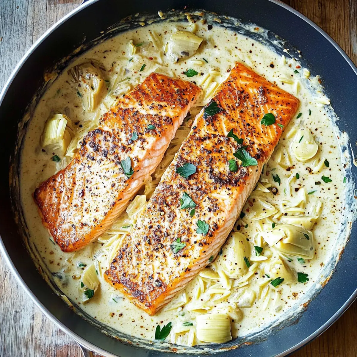 Salmon with Artichoke Orzo