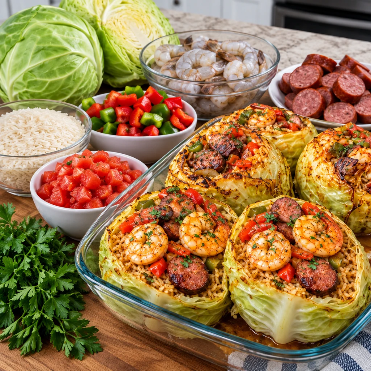 Cajun Shrimp and Beef Sausage Stuffed Cabbage Bowls article image 2