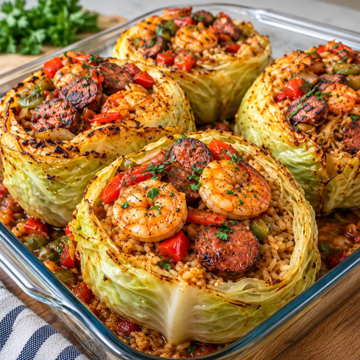 Cajun Shrimp and Beef Sausage Stuffed Cabbage Bowls article image 4