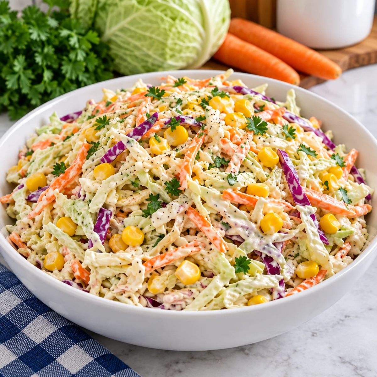Creamy Cabbage Carrot and Sweet Corn Coleslaw Bliss