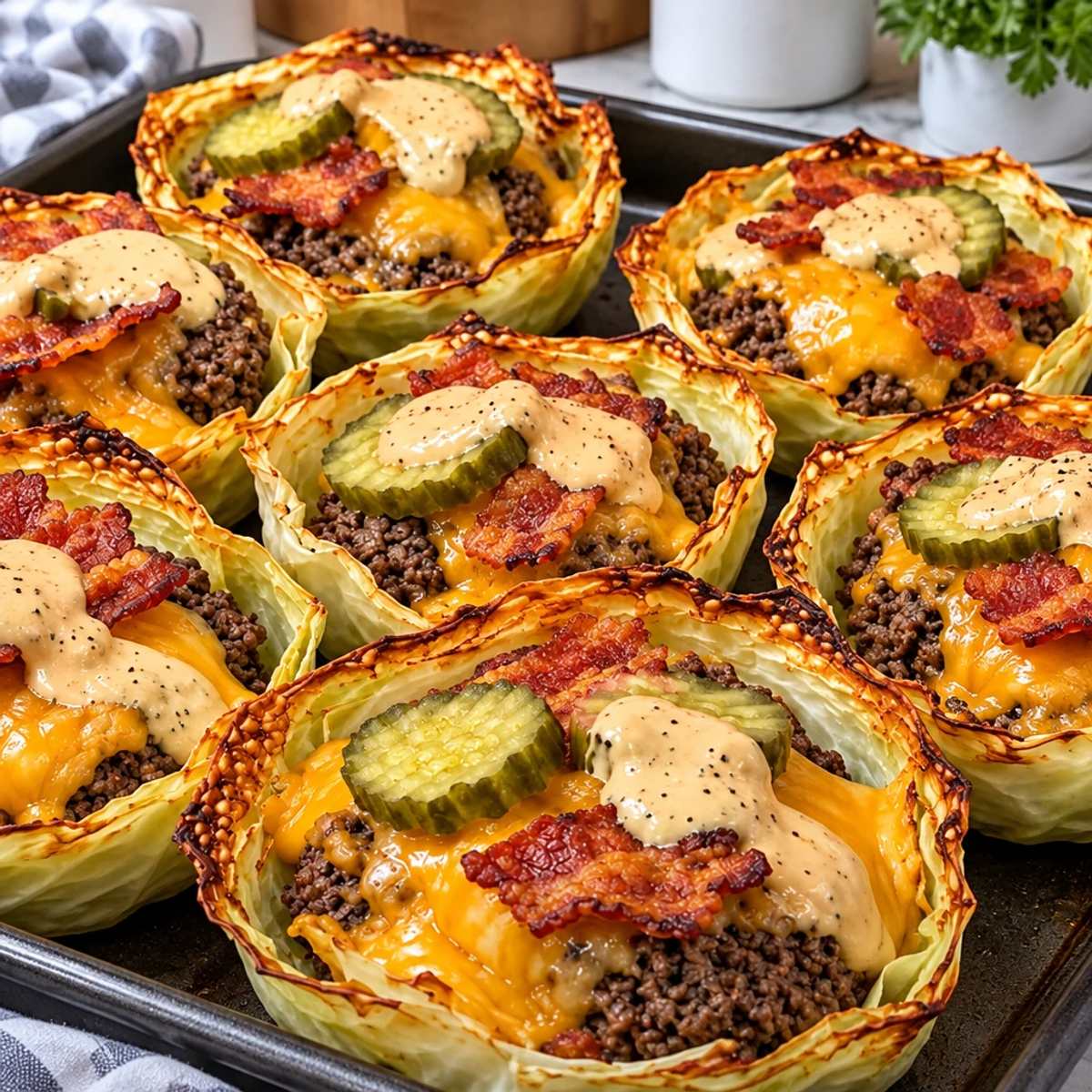 Crispy Bacon Cheeseburger Cheddar Cabbage Cups Delight