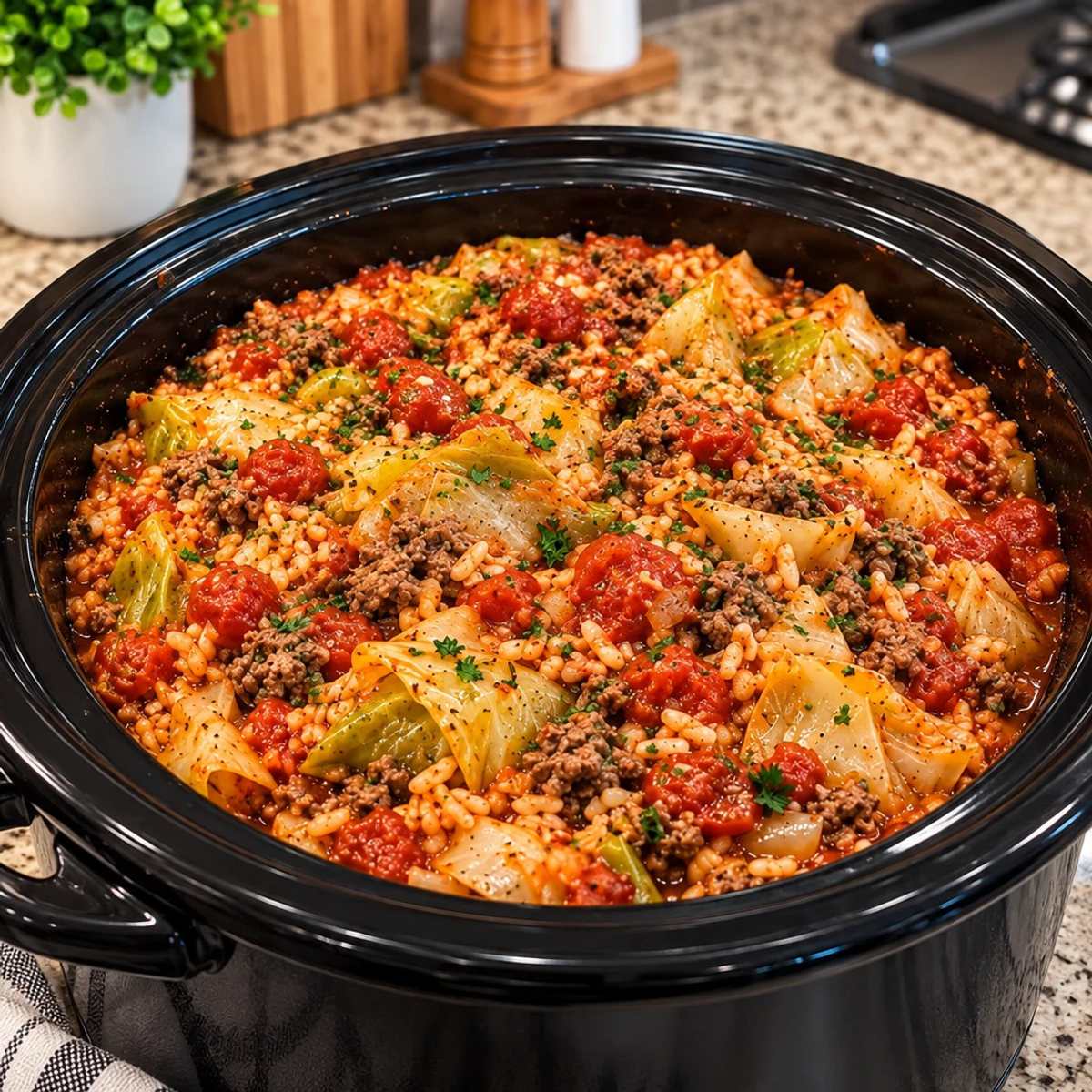 Crockpot Cabbage Roll Casserole with Ground Beef Delight