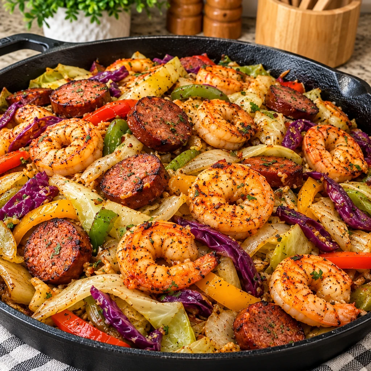 Fried Cabbage with Shrimp and Beef Sausage Delight