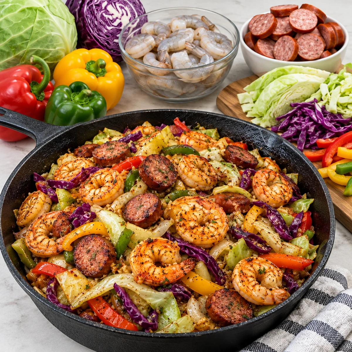 Fried Cabbage with Shrimp and Beef Sausage Delight article image 2