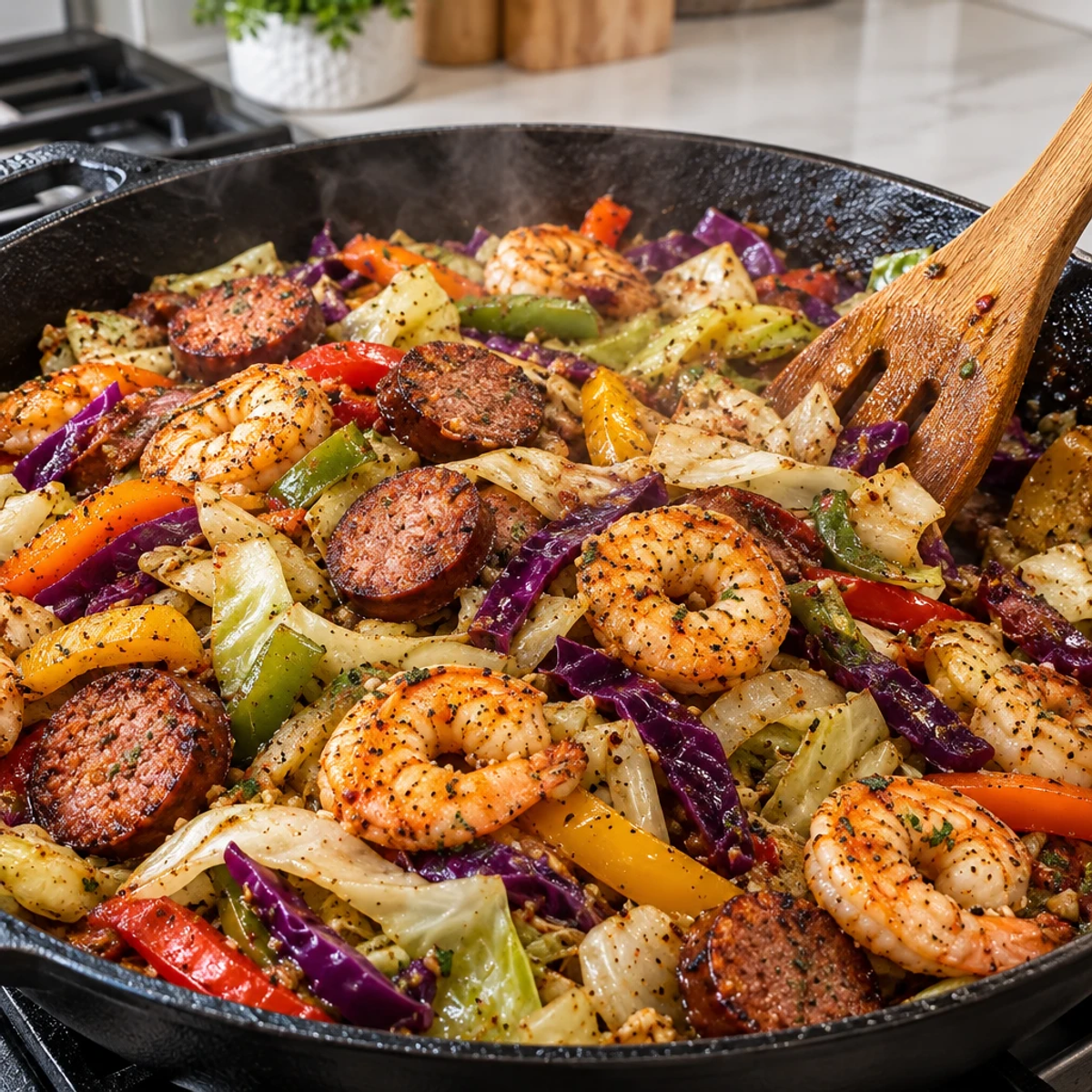 Fried Cabbage with Shrimp and Beef Sausage Delight article image 3