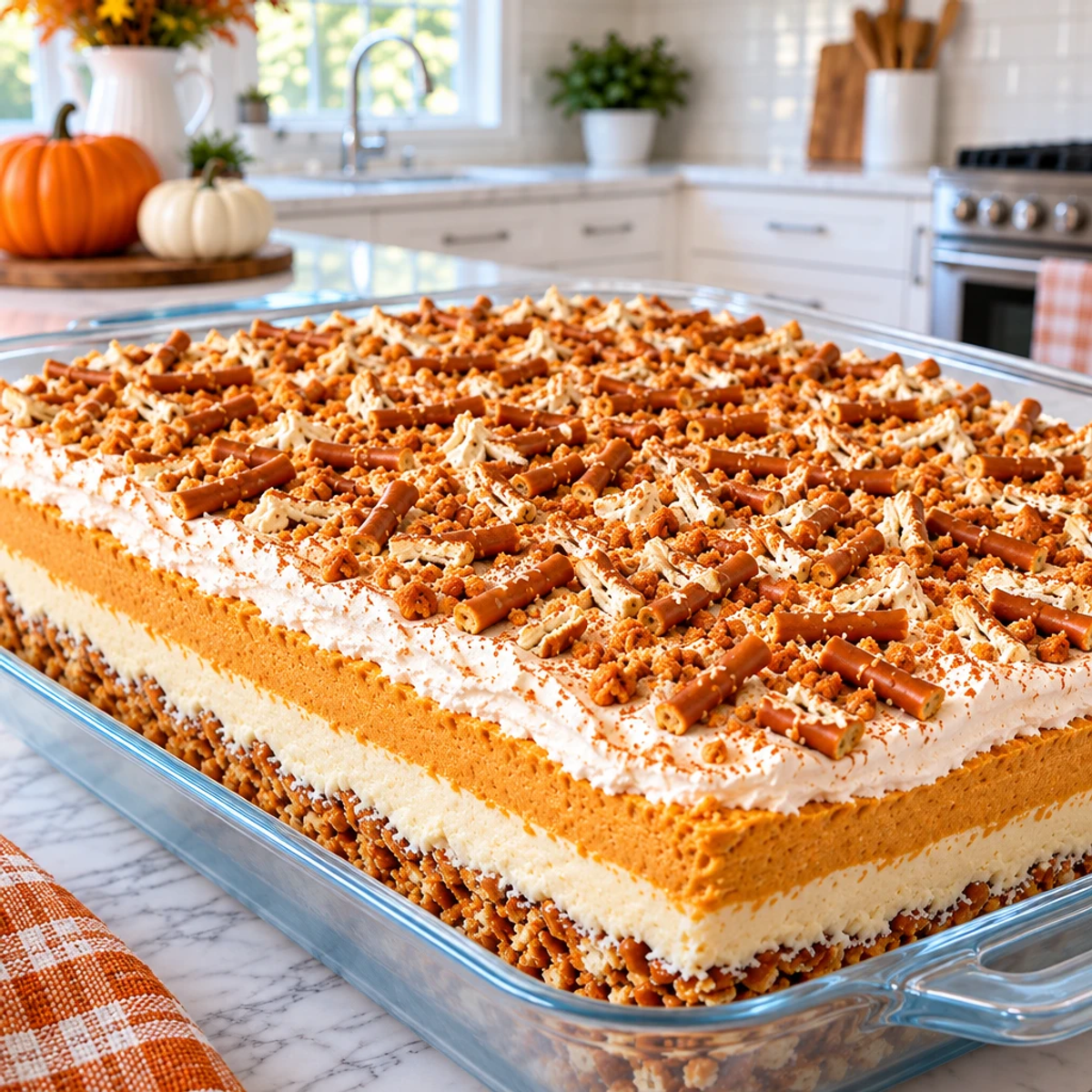 Pumpkin Cheesecake Pretzel Salad for Festive Feasts