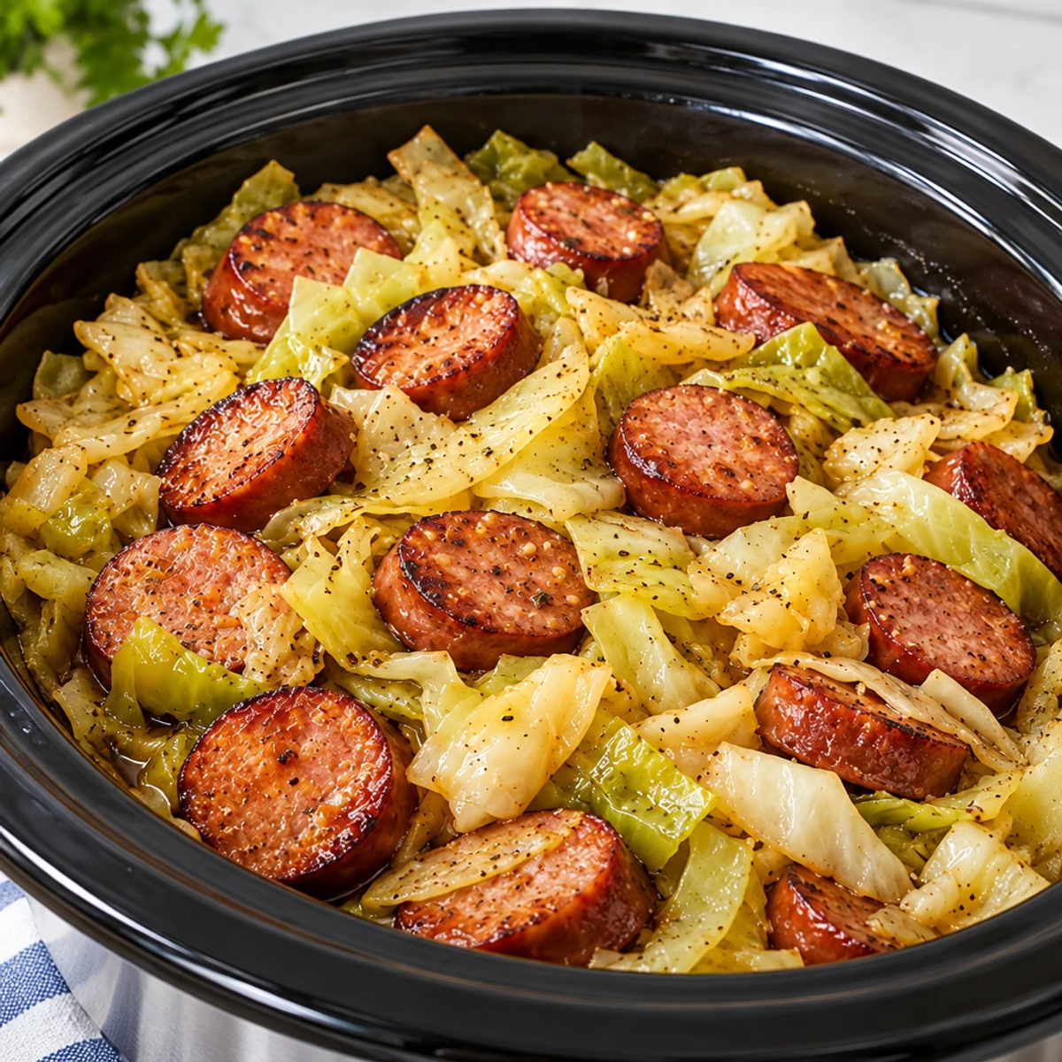 Slow Cooker 3 Ingredient Kielbasa and Cabbage Magic