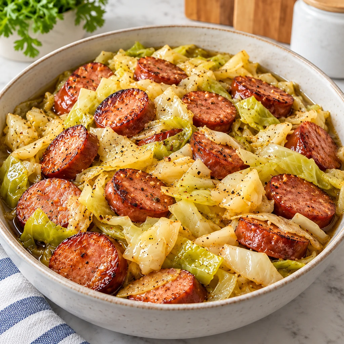 Savory Slow Cooker 3 Ingredient Kielbasa and Cabbage Delight