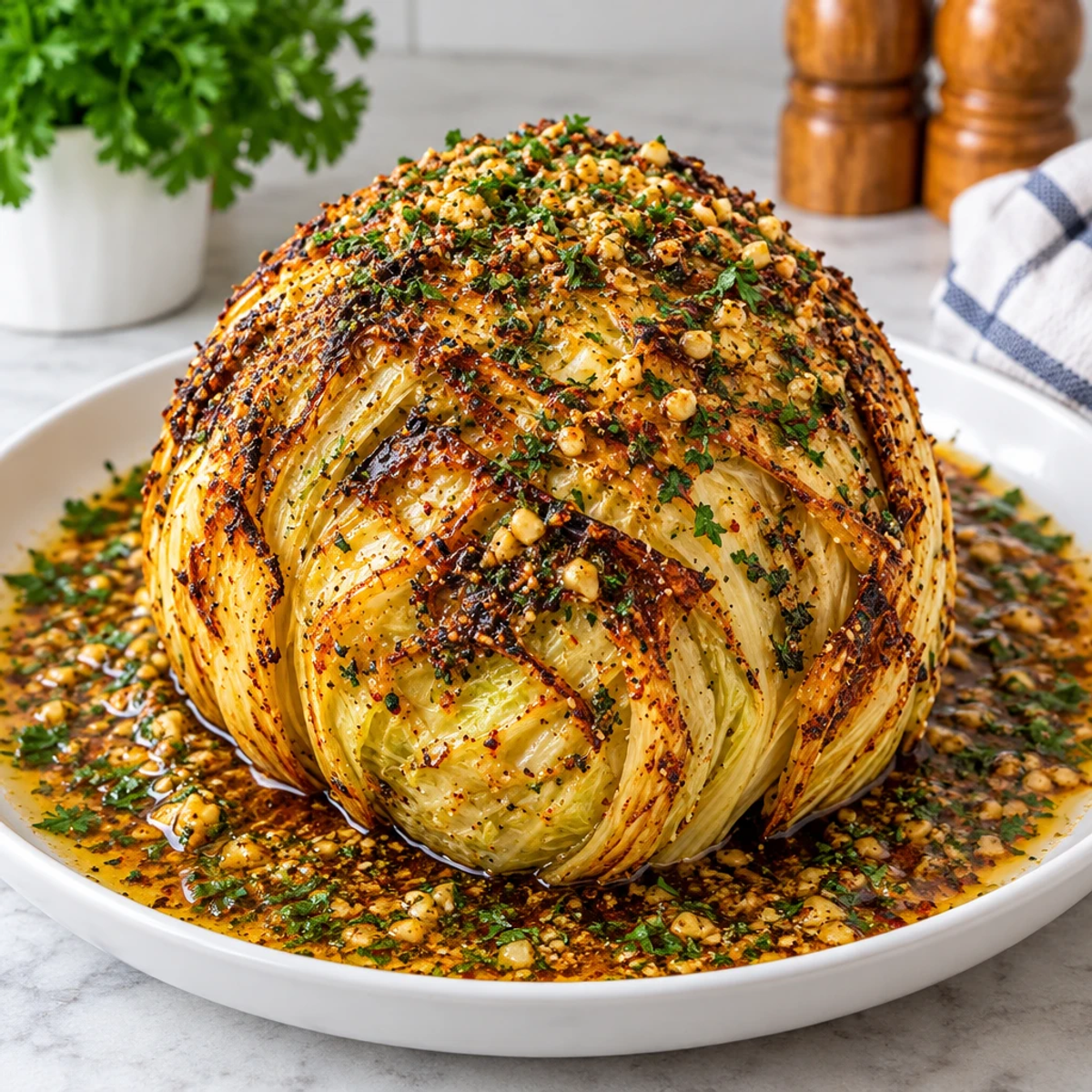 Whole Roasted Cabbage with Garlic Herb Butter Magic